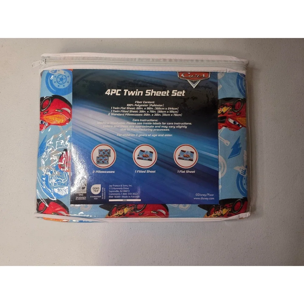 Disney Pixar Cars Lightning McQueen 4PC Twin Sheet Set Blue Red Racing Bedding